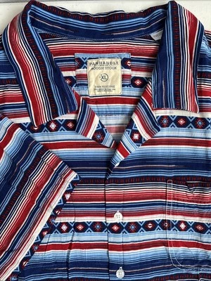 Panhandle Rough Stock Men’s XL Red White Blue Southwest Striped SS Button Up - Image 1 of 4