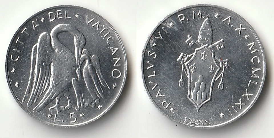 1972 Vatican 5 lire coin from mint set - Image 1 of 1