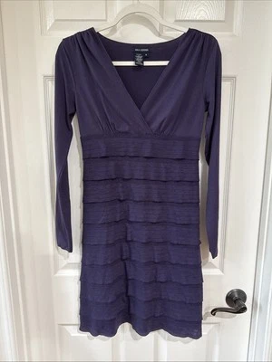 Vestido para mujer Max Edition MED manga larga hasta la rodilla con volantes en capas púrpura usado en excelente estado Foto 1 de 4