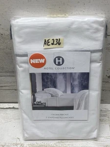 Hotel Collection Italian Percale Standard Pillowcases White / Silver Set of Two - Picture 1 of 4
