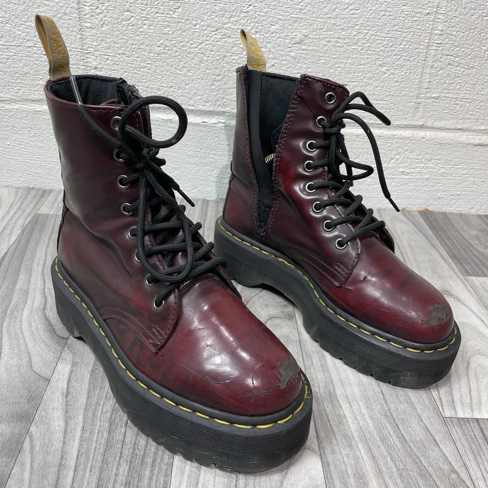Botas de plataforma Dr. Martens V Jadon II para mujer EE. UU. 7 rojo cereza VEGANO defecto de cremallera Foto 1 de 4