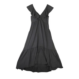 La Ligne V-Neck A-Line Long Dress Womens L Black Stripped Pleated Ruffle USA - Picture 1 of 19