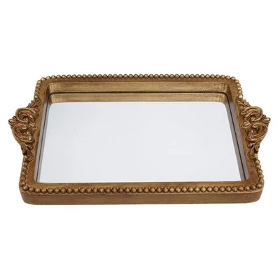 Vintage Gold Tray with Mirror Glass Base | Card Holder for Guests During Occa... - Image 1 of 4