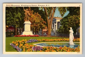 Newport, RI-Rhode Island, Perry Monument Washington Square, Vintage Postcard - Picture 1 of 2
