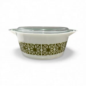 VTG Pyrex Verde Square Green Flower 475B 2 1/2 Qt Casserole Dish w/475C Lid - Picture 1 of 15