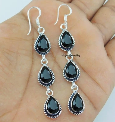 Orecchini pendenti/goccia fatti a mano in argento sterling 925 con pietra... - Immagine 1 di 4