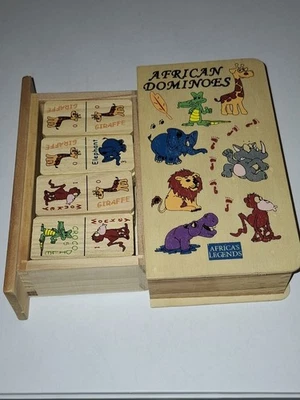 African Animals Dominoes in Wooden Box  - Image 1 of 2