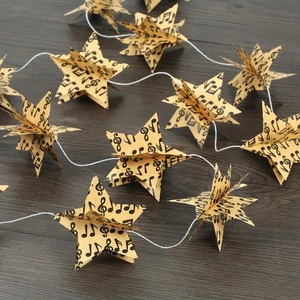 4 Pack Paper Star Garland 3D Music Notes Recycled Books Vintage Pages Stars G... - Picture 1 of 6
