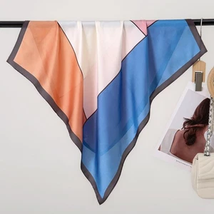Fashion Square Scarf 70x70cm Lightweight Simulated Silk with Geometric Pattern - Picture 1 of 14
