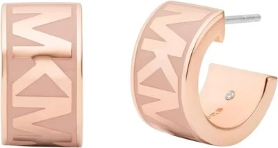 PENDIENTES ARO HUGGIE MICHAEL KORS ORO ROSA, ESMALTE MALVA ROSA LOGOTIPO MK -MkJ0027 Foto 1 de 2