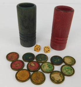 VTG Pollyanna Board Game Replacement Pieces 2 Wooden Shakers, 2 Dice & 12 Tokens - Picture 1 of 17