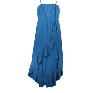 Express Maxi Abito Donna S Blu Teal Elastico Vita Alta Bassa Ruffle Leggero - Foto 1 di 10