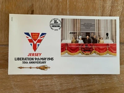 JERSEY 1995 FDC LIBERATION WW2 CHURCHILL BUCKINGHAM PALACE ROYAL FAMILY ROYALTY - Image 1 of 2
