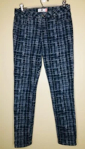 Jeans Cabi 8 Cuadros Estampado Rejilla Gris Azul Curvilíneo Ajustado Cremallera Botón Bolsillos Elastizados - Imagen 1 de 8