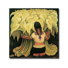 Girl with Lilies by Diego Rivera Stretched Canvas Art (14 in x 14 in)