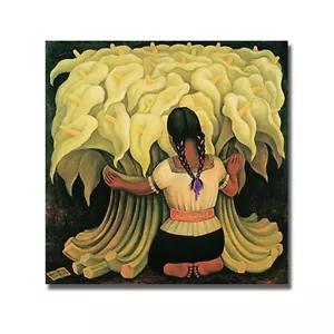 Girl with Lilies by Diego Rivera Stretched Canvas Art (18 in x 18 in) - Picture 1 of 1