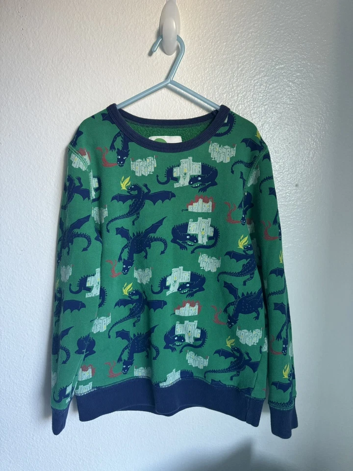 Mini Boden Niños Sudadera 9-10Y Verde Dragón Castillo Estampado Pullover Cuello Redondo Foto 1 de 4