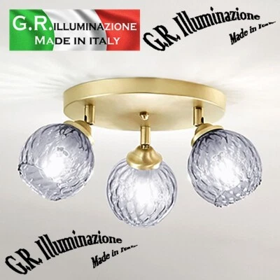 PLAFONIERA MODERNA IN VETRO FUME' 3 LUCI LAMPADA DA SOFFITTO BAGNO CUCINA Vale - Immagine 1 di 4