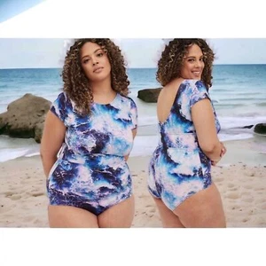 Torrid Womens Blue Wave Active Wireless Scoop Back One Piece Swimsuit Size 2X - Picture 1 of 11