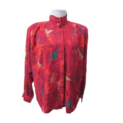 Blusa DE COLECCIÓN TESS Roja con Estampados Geométricos Multicolor Manga Larga Cuello Alto Talla 10 Foto 1 de 4