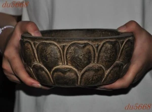 7.2"Chinese stone carving Feng Shui lotus flower statue water tank pot crock jar - Picture 1 of 7