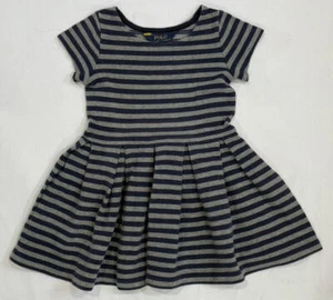Polo Ralph Lauren Girls Navy Blue/Grey Striped Dress Toddler Size 3/3T - Picture 1 of 5