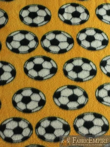 Polar Fleece Fabric Print SOCCER BALL YELLOW Sold By The Yard  - Picture 1 of 2
