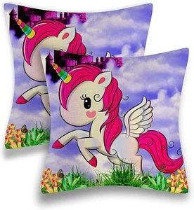 Alottagifts Rainboen Unicorn Throw Pillow Cover Cushion Case 18x18 Inch 2 Pack - Picture 1 of 6