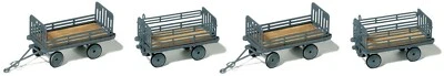 HO Preiser 17129  Four Luggage Trailers Era 3 : Model Baggage Cart KIT  - Image 1 of 2