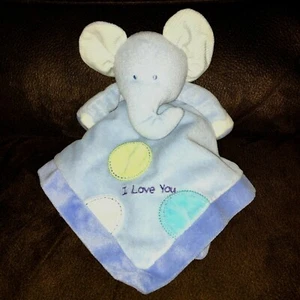 Elephant Blanket Just One Year Velour Baby Lovey Blue Circles VGUC Rattle - Picture 1 of 3