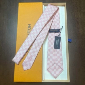 Louis Vuitton Pink Silk Tie with Damier Pattern unused Pre-owned Japan Free ship - Picture 1 of 7