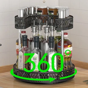 2-Tier Spice Rack Organizer Adjustable Height Lazy Susan Turntable Spice* - Picture 1 of 12