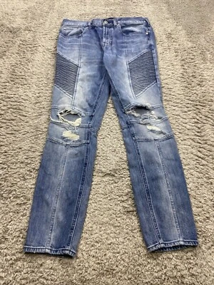 Pantalones de mezclilla PacSun para hombre 30x30 apilados ajustados desgastados rodilla rasgada moto desvanecimiento de humo Y2K Foto 1 de 4