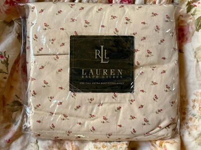 RARE Ralph Lauren FULL Extra Deep FITTED SHEET *Woodstock Garden CALICO Rosebuds - Изображение 1 из 4