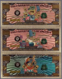 The Simpsons Family Set of 3 USA $100000 Gold Foil Plastic Banknote - Picture 1 of 3