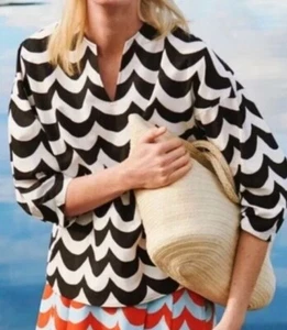 MARIMEKKO X Uniqlo Print Blouse Sz XXS Black White Linen Cotton - Picture 1 of 4