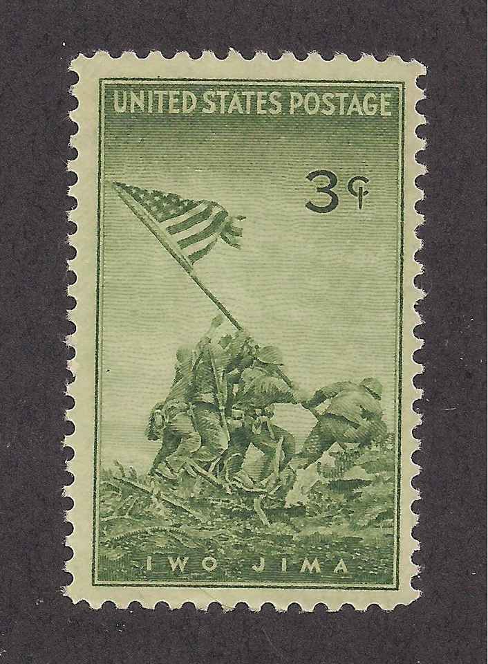 КОРПУС МОРСКОЙ ПЕХОТЫ США - 1945 IWO JIMA ПОДНЯТИЕ ФЛАГА - ПОДЛИННАЯ ПОЧТОВАЯ МАРКА США ВТОРОЙ МИРОВОЙ ВОЙНЫ - Изображение 1 из 1