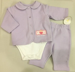 NWT~FIRST MOMENTS~Girl 3-6M~3PC Outfit Set~Bodysuit Cardigan Pants~Cotton~NEW - Picture 1 of 12