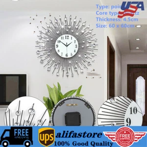 60cm Luxury Large Wall Clock 3D Peacock Metal Wall Watch Living Room Home Decor! - Picture 1 of 13