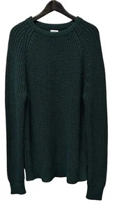 J Crew Heritage Cotton Shaker Stitch Crewneck Green Fisherman Sweater Men's L - Picture 1 of 6