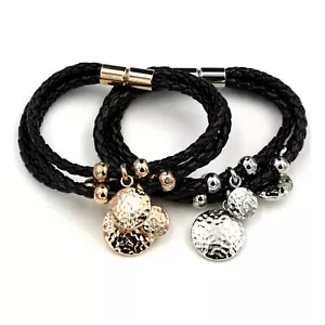 Pulsera de cuero con forma de disco martillado de acero inoxidable 316 - Imagen 1 de 23