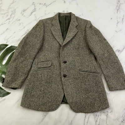 Harris Tweed Mens Vintage Blazer Jacket Size 40 Reg Gray Tan Wool Academia - Image 1 of 4
