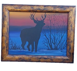 Decoración de Pared Naturaleza Silueta de Alce Artista Firmado Personalizado Enmarcado Oeste EE. UU. - Imagen 1 de 15