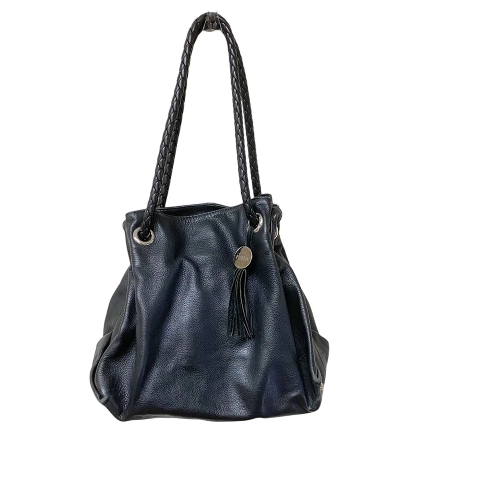 Furla Drawstring Leather Hobo Black Bag - Image 1 of 4