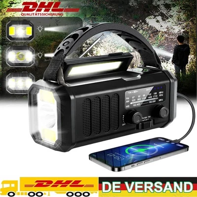 Solar Radio Multifunktion bis 10000 mAh AM/FM Kurbel LED tragbares Notfallradio - Bild 1 von 4