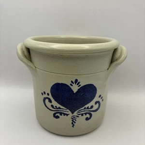 Vintage Williamsburg Handmade Pottery Crock 18 Century Style Blue Heart - Picture 1 of 9