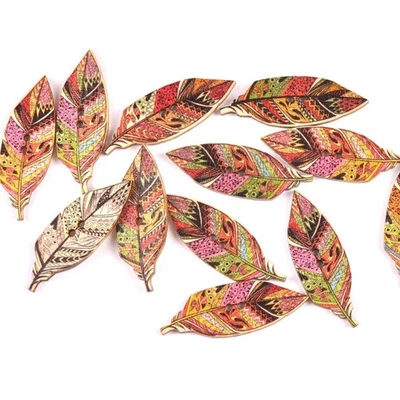 50x Holz Blatt Form Knöpfe Retro Boho Plaketten Zubehör DIY Ethnisch Handwerk - Bild 1 von 4