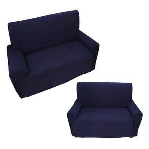 Stretch 2 Seater Couch Cover Dark Blue Elastic Sofa Protector Fitted Slipcover - Bild 1 von 1