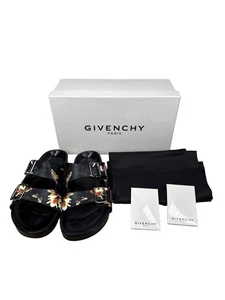 Givenchy Blumendruck doppelte Schnalle Leder Pantoletten Sandalen Damengröße 38 US 7,5 - Bild 1 von 6