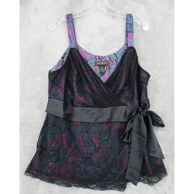 Blusa Lane Bryant 18 Paisley Babydoll de Encaje Transparente Satén Capricho Grunge Corbata Foto 1 de 4